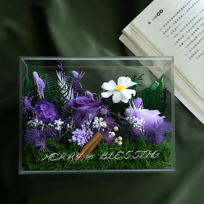 Transparent acrylic preserved flower gift box floral arrangement, an ideal choice for living room decoration and tabletop display.