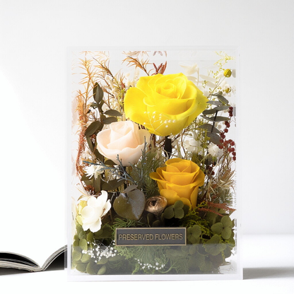 Transparent Acrylic Box Floral Gift Set — Preserved Roses & Mixed Blooms — Ideal for Birthday and Anniversary Gift Boxes