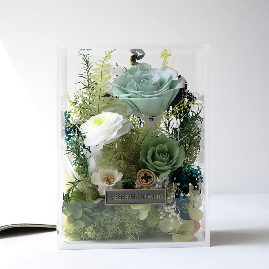 Transparent Acrylic Box Floral Gift Set — Preserved Roses & Mixed Blooms — Ideal for Birthday and Anniversary Gift Boxes