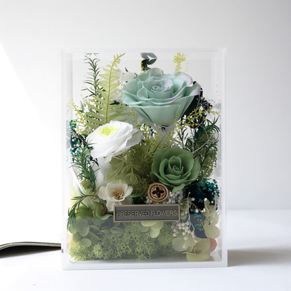 Transparent Acrylic Box Floral Gift Set — Preserved Roses & Mixed Blooms — Ideal for Birthday and Anniversary Gift Boxes