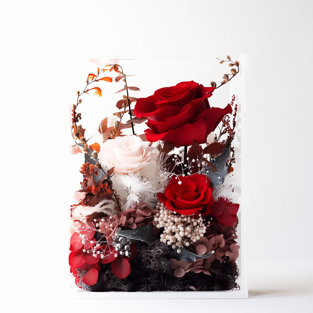 Transparent Acrylic Box Floral Gift Set — Preserved Roses & Mixed Blooms — Ideal for Birthday and Anniversary Gift Boxes