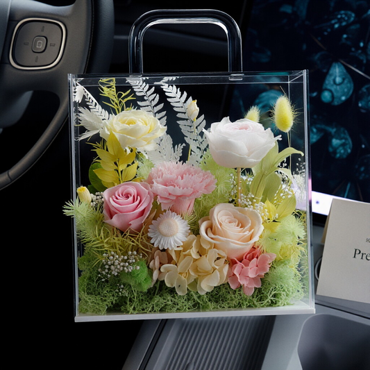 Portable Transparent Acrylic Box with Preserved Flower Arrangement — An Ideal Gift for Holiday Greetings and Birthdays