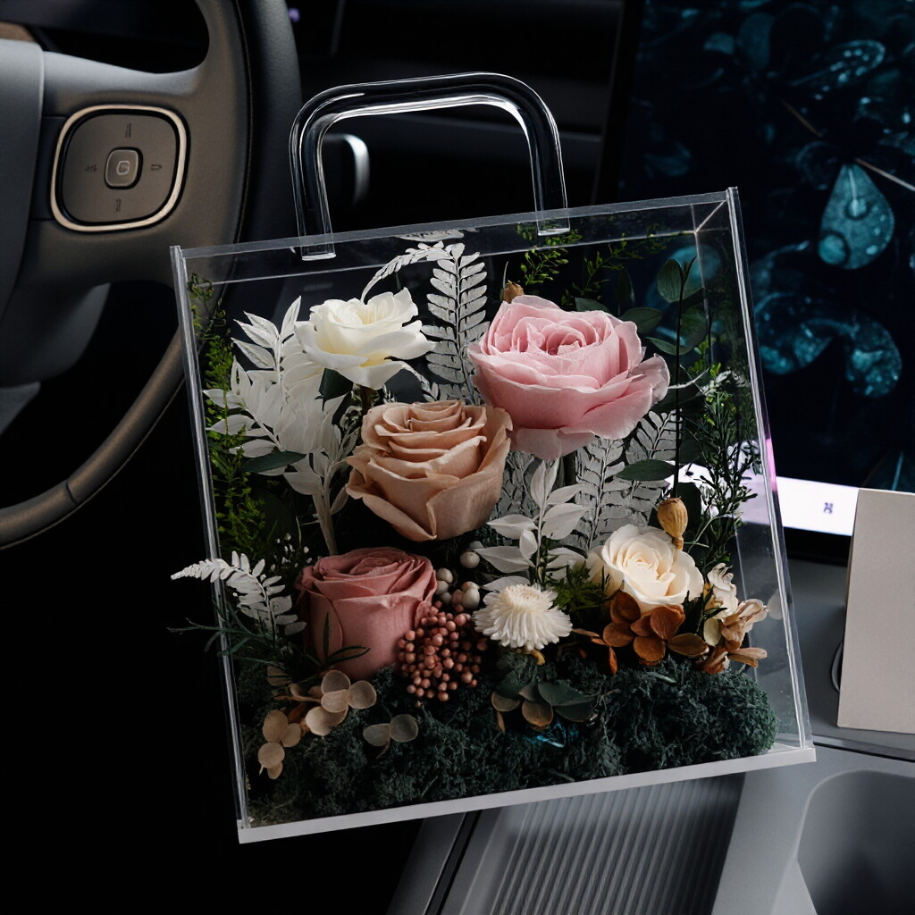 Portable Transparent Acrylic Box with Preserved Flower Arrangement — An Ideal Gift for Holiday Greetings and Birthdays