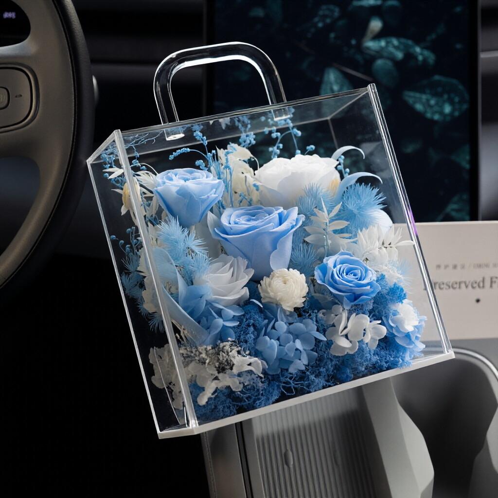 Portable Transparent Acrylic Box with Preserved Flower Arrangement — An Ideal Gift for Holiday Greetings and Birthdays