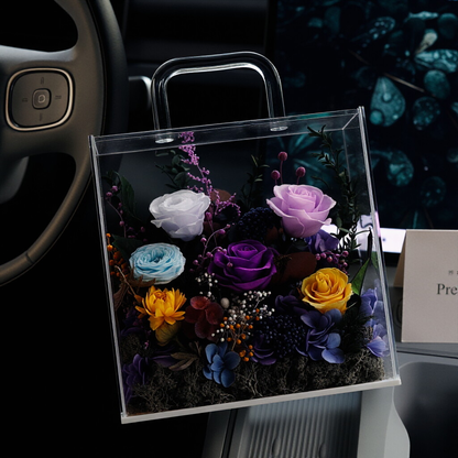 Portable Transparent Acrylic Box with Preserved Flower Arrangement — An Ideal Gift for Holiday Greetings and Birthdays