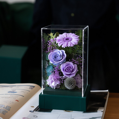 Exquisite Transparent Acrylic Box with Preserved Rose Floral Arrangement — Individually Packaged Gift Box, Ideal for Festive Greetings and Gifting