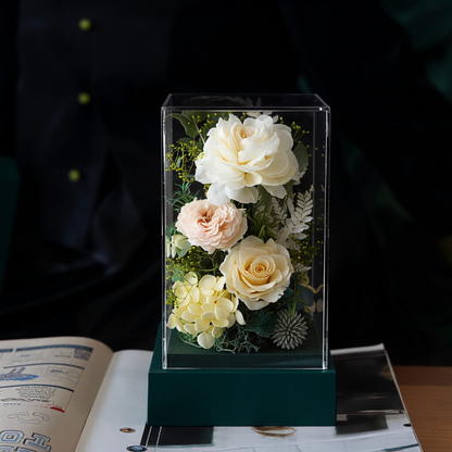 Exquisite Transparent Acrylic Box with Preserved Rose Floral Arrangement — Individually Packaged Gift Box, Ideal for Festive Greetings and Gifting