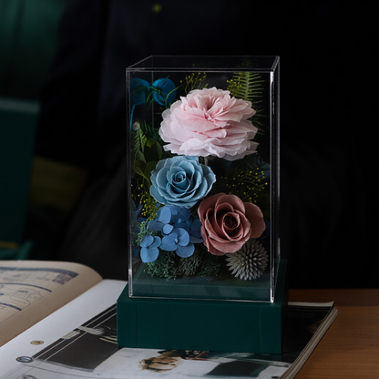 Exquisite Transparent Acrylic Box with Preserved Rose Floral Arrangement — Individually Packaged Gift Box, Ideal for Festive Greetings and Gifting