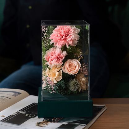 Exquisite Transparent Acrylic Box with Preserved Rose Floral Arrangement — Individually Packaged Gift Box, Ideal for Festive Greetings and Gifting