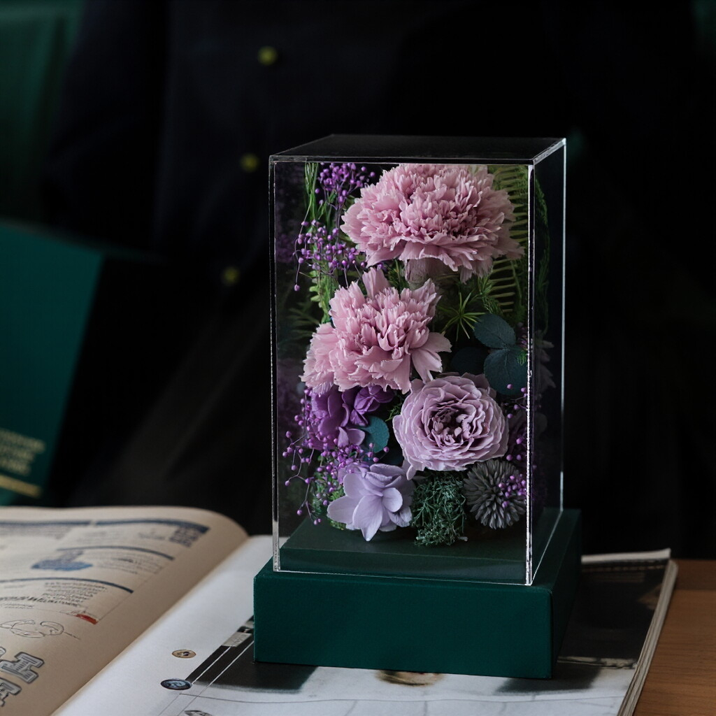 Exquisite Transparent Acrylic Box with Preserved Rose Floral Arrangement — Individually Packaged Gift Box, Ideal for Festive Greetings and Gifting