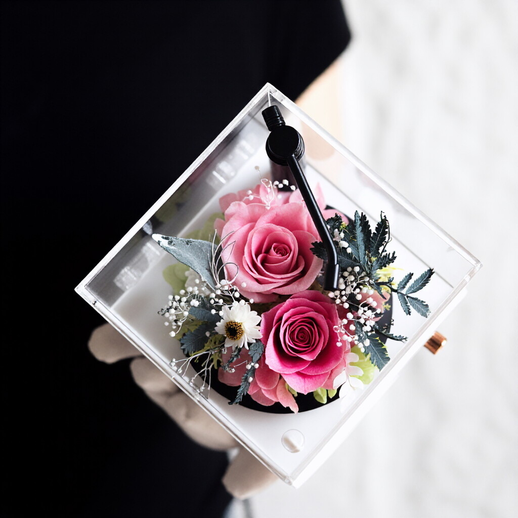 Mini Phonograph-Style Wireless Bluetooth Music Box — Preserved Rose Gift Box — A Perfect Birthday Gift for Your Girlfriend or Best Friend