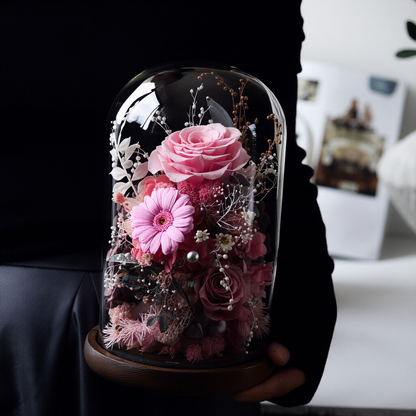 Preserved Rose in Glass Dome with LED Light — Romantic Desktop Ornament Gift Box, Perfect for a Girlfriend's Birthday or Valentine's Day