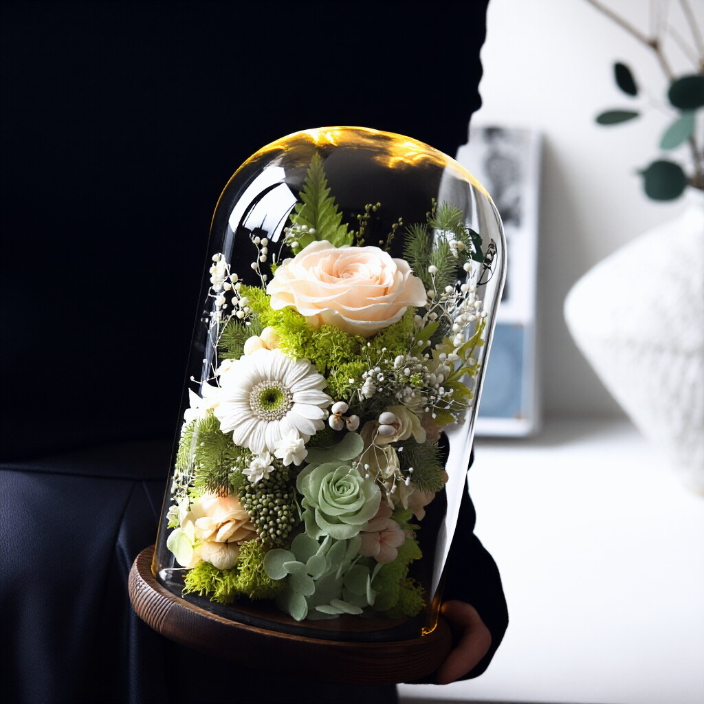 Preserved Rose in Glass Dome with LED Light — Romantic Desktop Ornament Gift Box, Perfect for a Girlfriend's Birthday or Valentine's Day