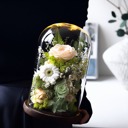Preserved Rose in Glass Dome with LED Light — Romantic Desktop Ornament Gift Box, Perfect for a Girlfriend's Birthday or Valentine's Day