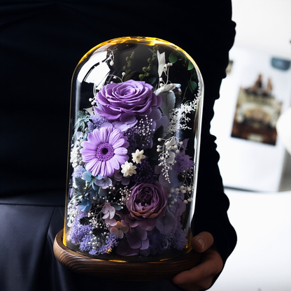 Preserved Rose in Glass Dome with LED Light — Romantic Desktop Ornament Gift Box, Perfect for a Girlfriend's Birthday or Valentine's Day