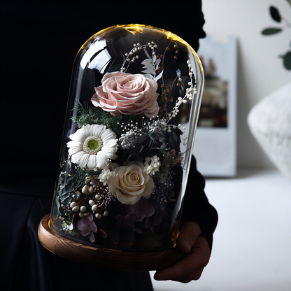 Preserved Rose in Glass Dome with LED Light — Romantic Desktop Ornament Gift Box, Perfect for a Girlfriend's Birthday or Valentine's Day