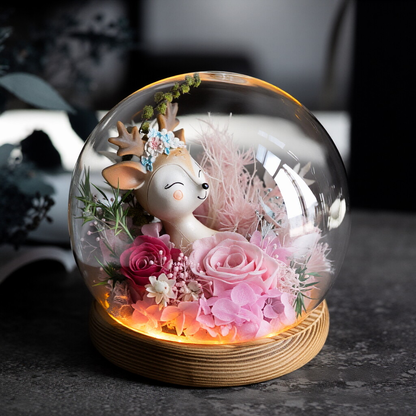 Preserved Rose & Fawn Glass Dome Ornament — Heartwarming Desktop Decor, Exquisite Keepsake Gift for Best Friends, Moms, and Holidays