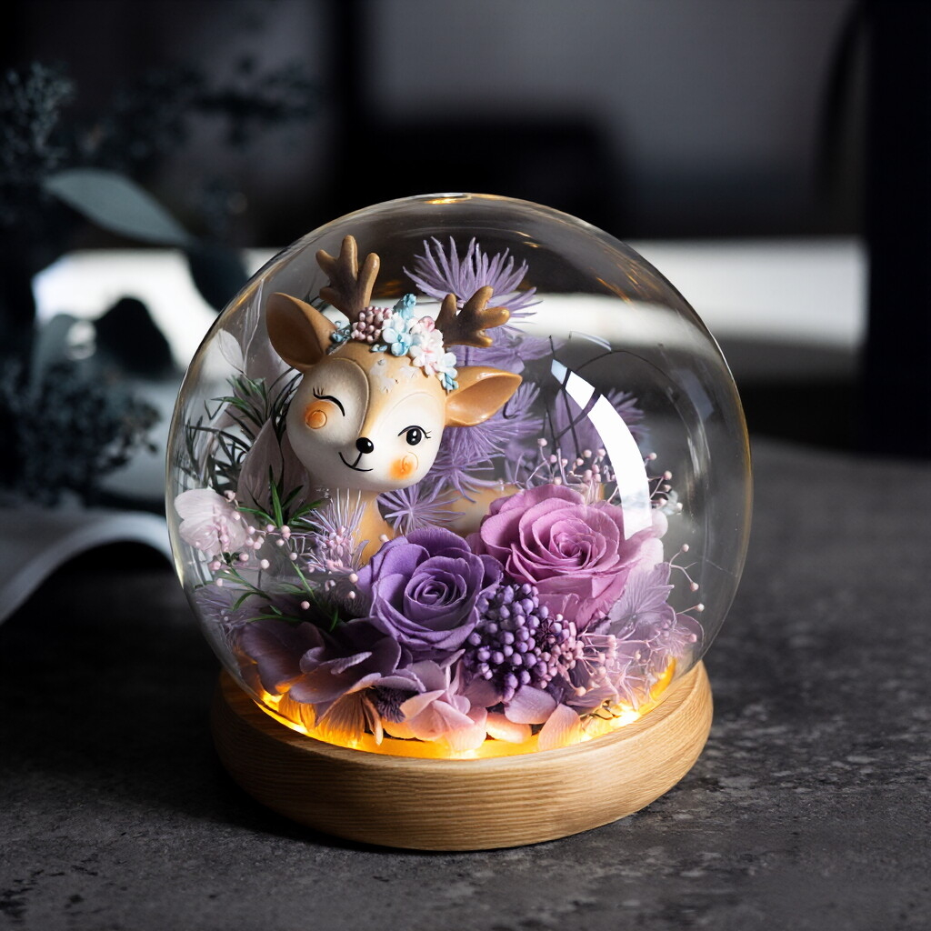 Preserved Rose & Fawn Glass Dome Ornament — Heartwarming Desktop Decor, Exquisite Keepsake Gift for Best Friends, Moms, and Holidays
