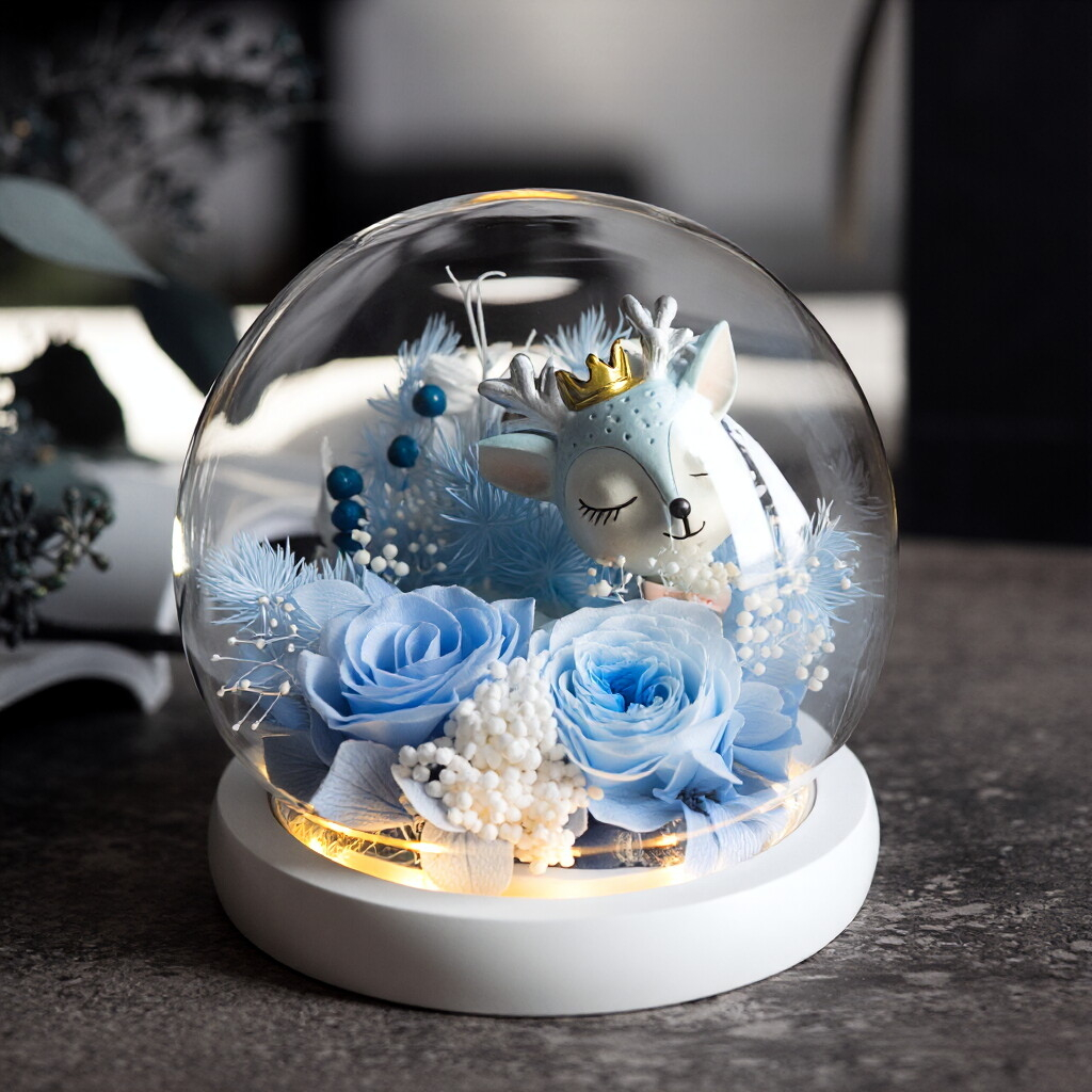 Preserved Rose & Fawn Glass Dome Ornament — Heartwarming Desktop Decor, Exquisite Keepsake Gift for Best Friends, Moms, and Holidays
