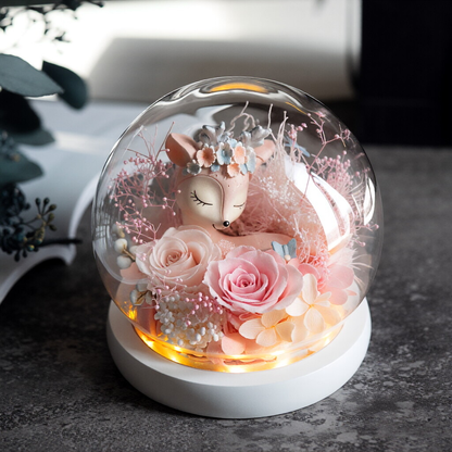 Preserved Rose & Fawn Glass Dome Ornament — Heartwarming Desktop Decor, Exquisite Keepsake Gift for Best Friends, Moms, and Holidays