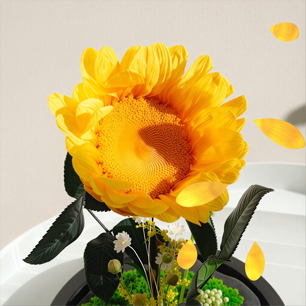 Creative Preserved Flower Art Ornament: Sunflower in Glass Dome Gift Box — An Artistic Choice for Gifting Elders on Mother's Day