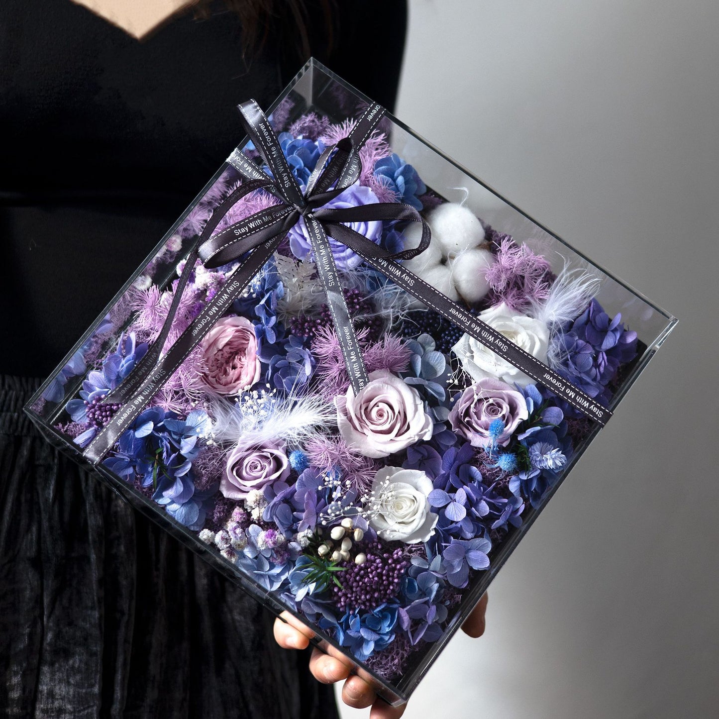 Preserved Flower Ornament in a Transparent Acrylic Box — A Surprise Gift Box for Her Valentine's Day or Birthday