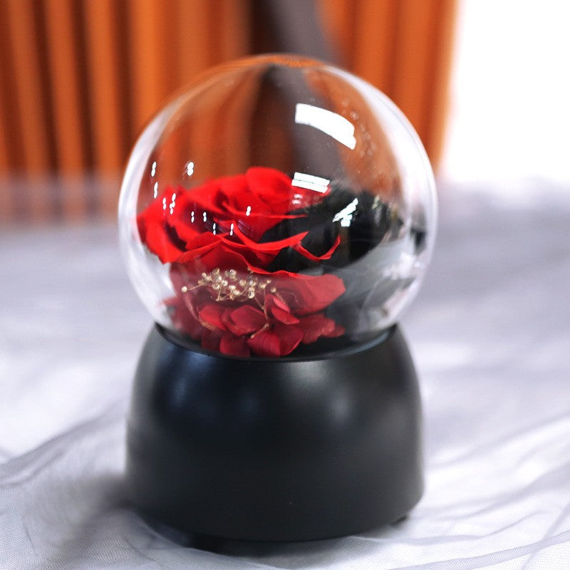 Preserved flower music box with eight-tone bell and roses, a business gift, a real flower music box