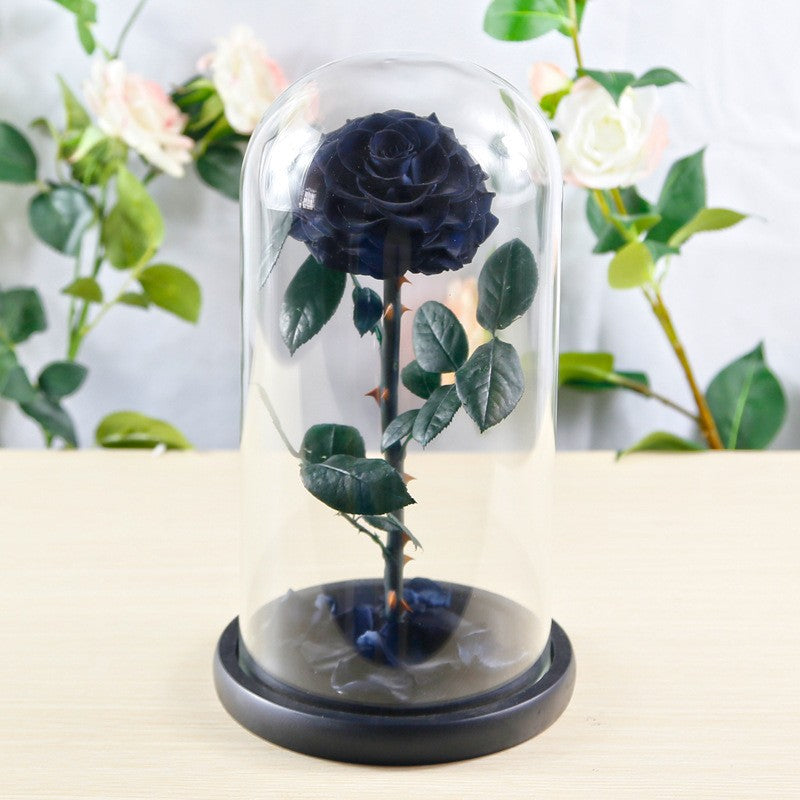 Creative 3-Preserved-Flower Bouquet Gift Box with Glass Dome — A Birthday Gift for Your Wife or Girlfriend
