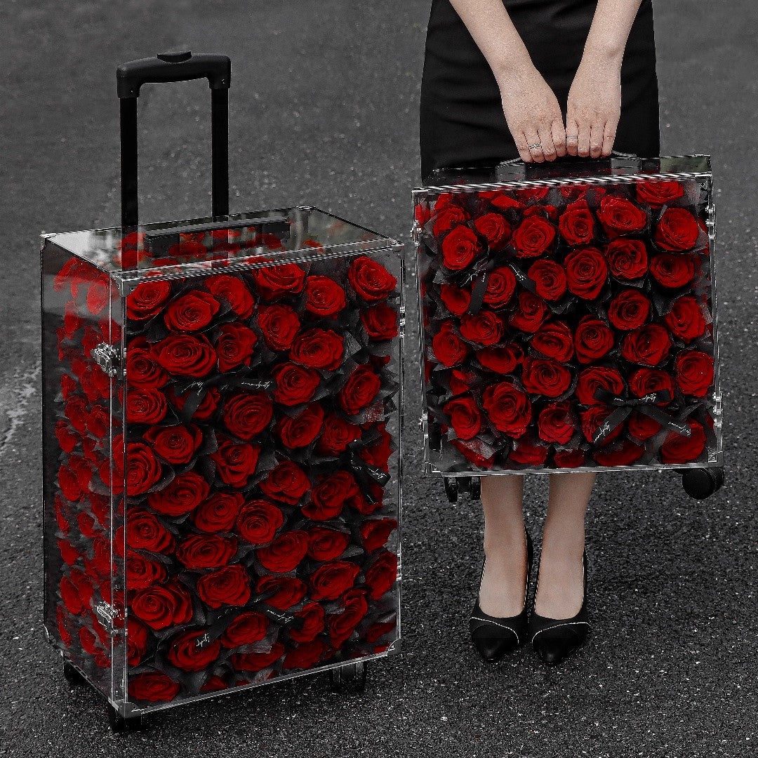 Freud Roses Preserved Flower Suitcase — Holiday Gift Box, Keepsake, Birthday Gift
