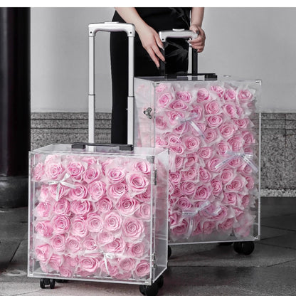 Freud Roses Preserved Flower Suitcase — Holiday Gift Box, Keepsake, Birthday Gift