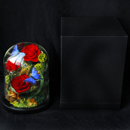 Surprise Preserved Rose Gift Box — Butterfly Glass Dome Everlasting Flower Art Ornament — A Perfect Birthday Gift for Your Girlfriend