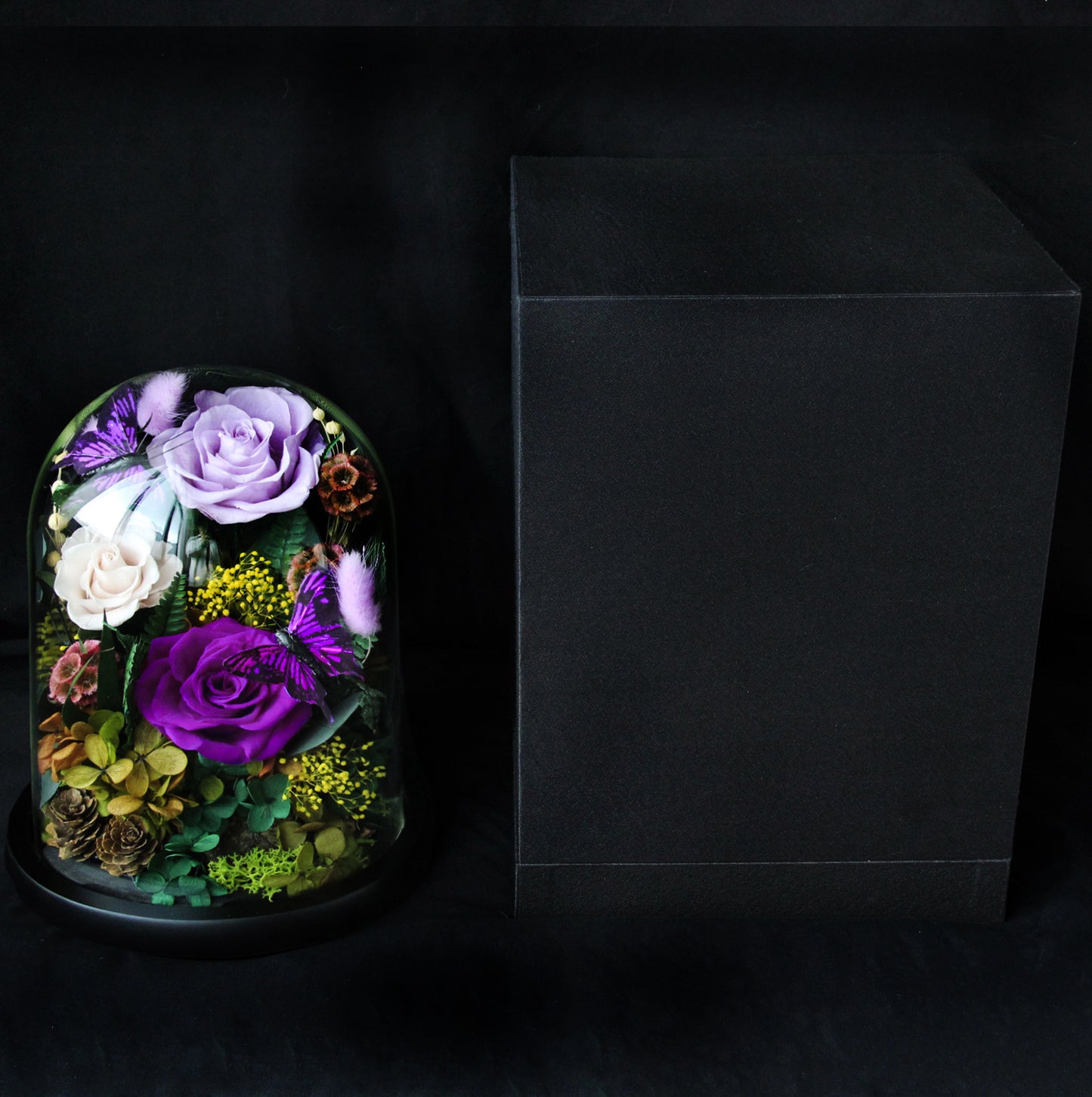 Surprise Preserved Rose Gift Box — Butterfly Glass Dome Everlasting Flower Art Ornament — A Perfect Birthday Gift for Your Girlfriend
