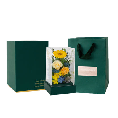 Exquisite Transparent Acrylic Box with Preserved Rose Floral Arrangement — Individually Packaged Gift Box, Ideal for Festive Greetings and Gifting