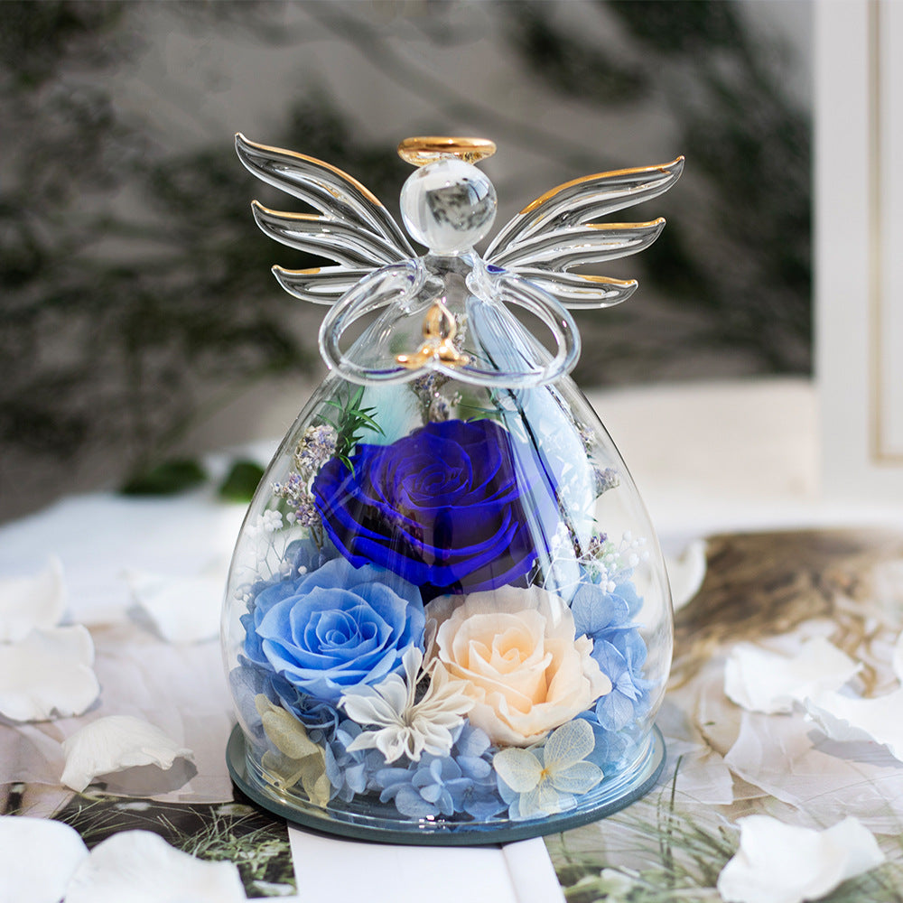 Cartoon-Themed Preserved Flower Glass Dome — Everlasting Rose Display & Creative Valentine's Day Gift Box