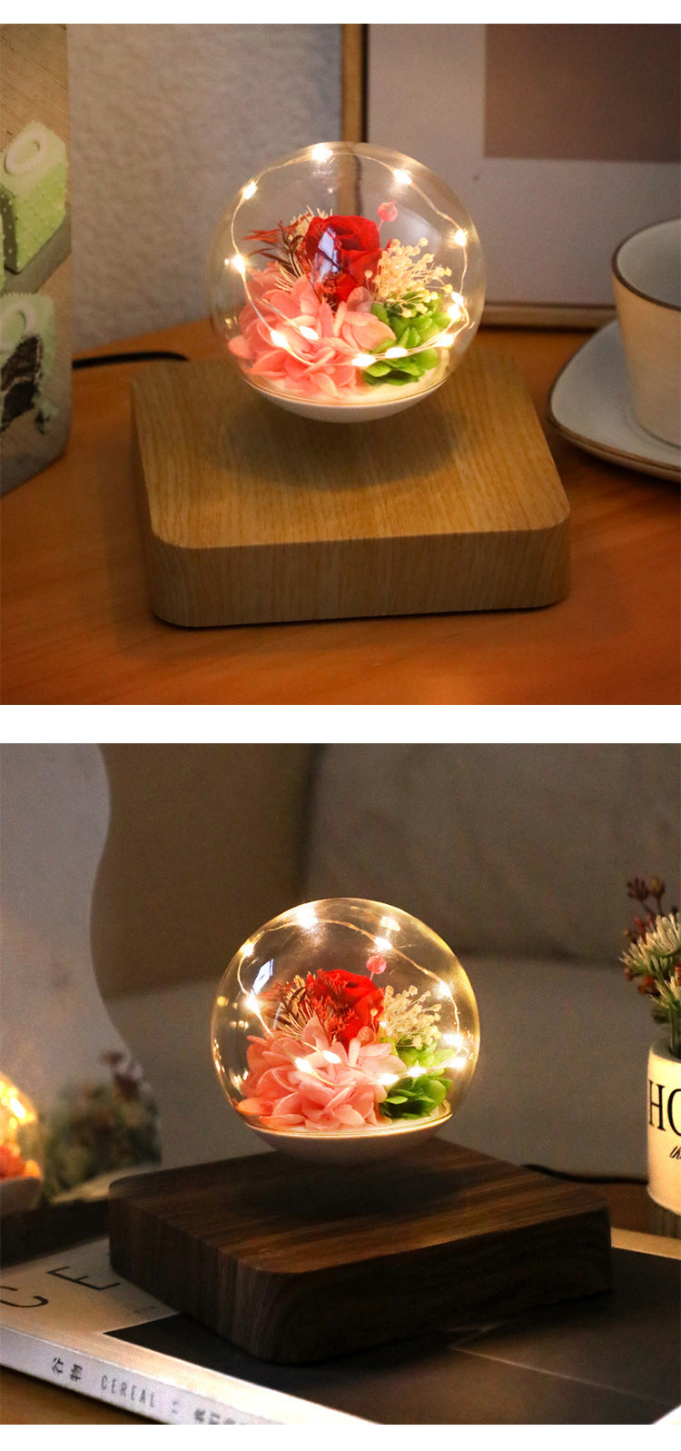 Magnetic Levitation Rose Table Lamp Gift Box - Valentine's Day Gift for Girlfriend - Preserved Flower Magnetic Levitation Table Lamp