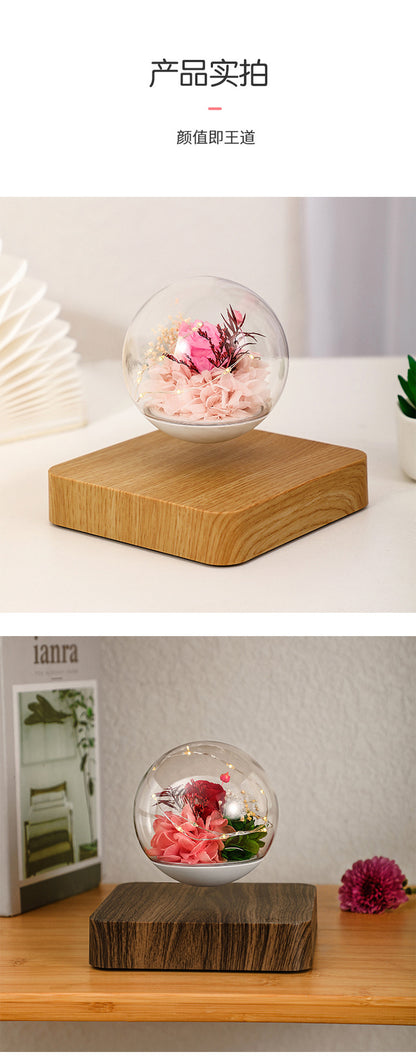 Magnetic Levitation Rose Table Lamp Gift Box - Valentine's Day Gift for Girlfriend - Preserved Flower Magnetic Levitation Table Lamp