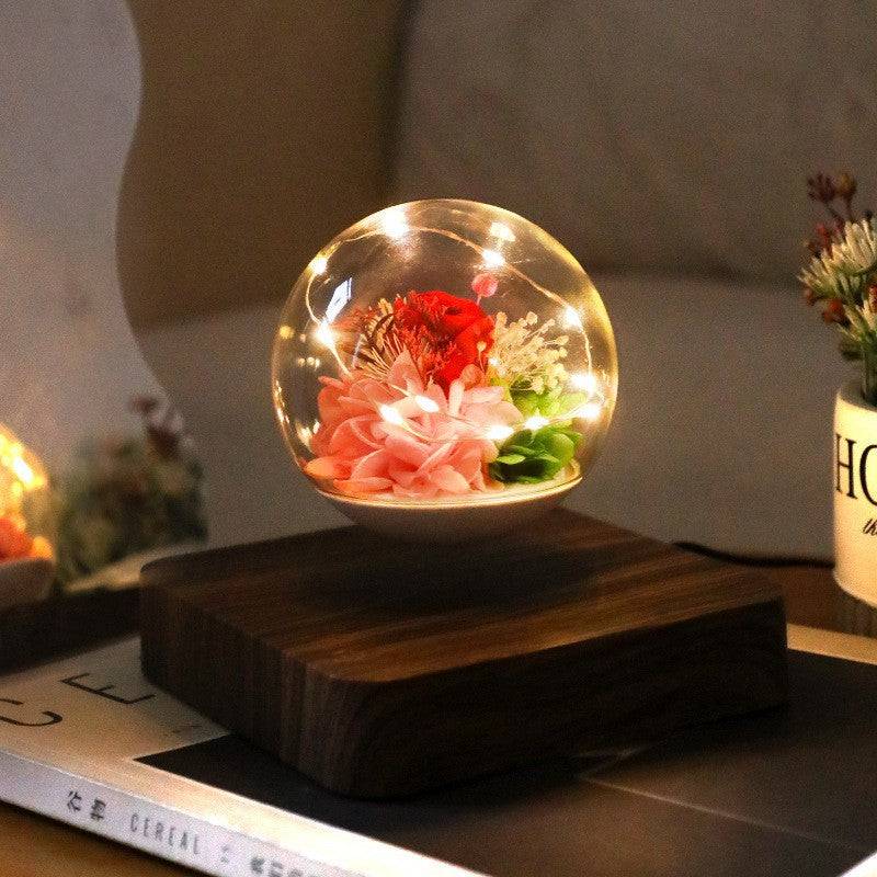 Magnetic Levitation Rose Table Lamp Gift Box - Valentine's Day Gift for Girlfriend - Preserved Flower Magnetic Levitation Table Lamp