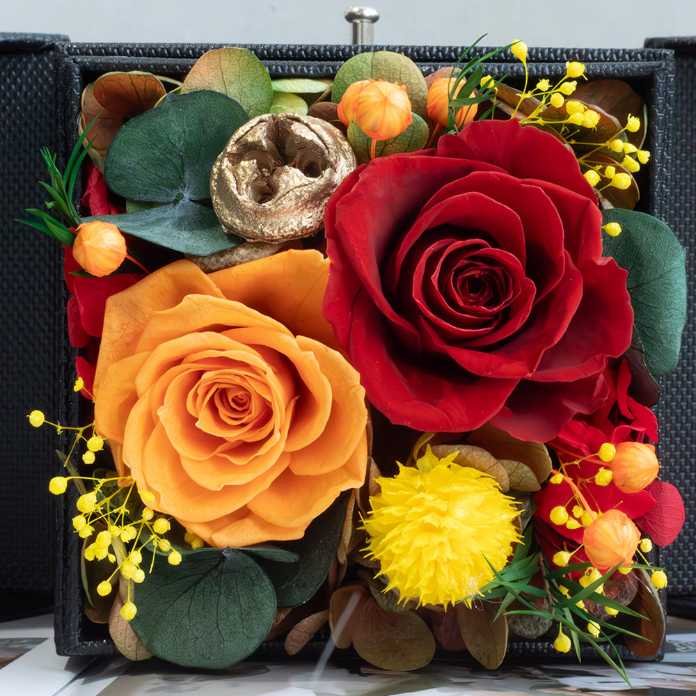 Premium Preserved Rose Gift Box — Drawer-Style, Double-Opening Jewelry Case & Proposal Gift Box