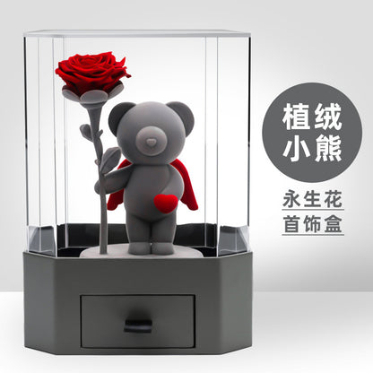 Preserved flower acrylic gift box, Valentine's Day proposal gift, birthday gift, real flower rose bear, finished product.