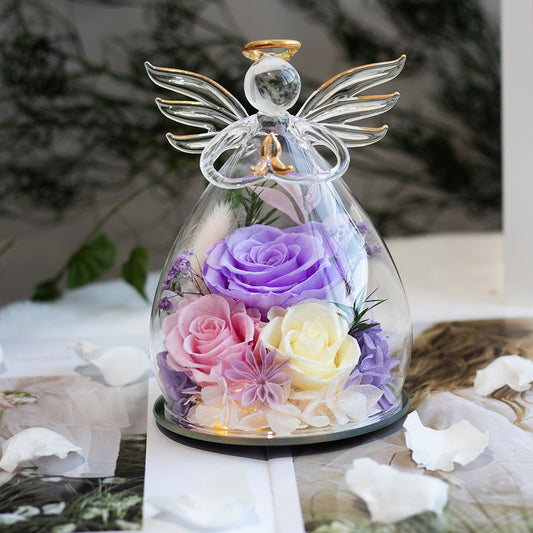 Cartoon-Themed Preserved Flower Glass Dome — Everlasting Rose Display & Creative Valentine's Day Gift Box