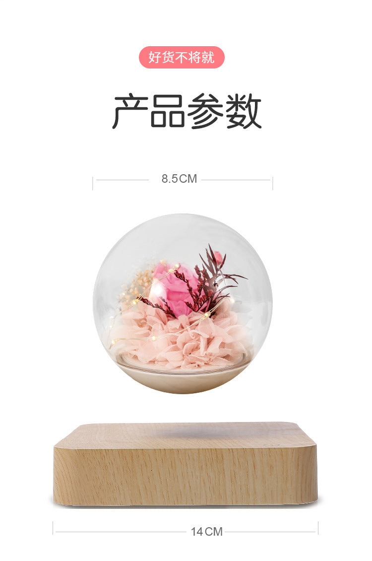 Magnetic Levitation Rose Table Lamp Gift Box - Valentine's Day Gift for Girlfriend - Preserved Flower Magnetic Levitation Table Lamp