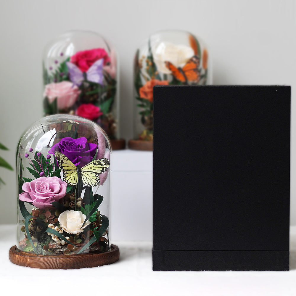 Exquisite Preserved Rose Glass Dome Garden — Valentine's Day Gift | Preserved Flower Gift Box, Birthday Present, Festive Keepsake