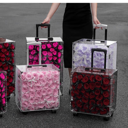 Freud Roses Preserved Flower Suitcase — Holiday Gift Box, Keepsake, Birthday Gift
