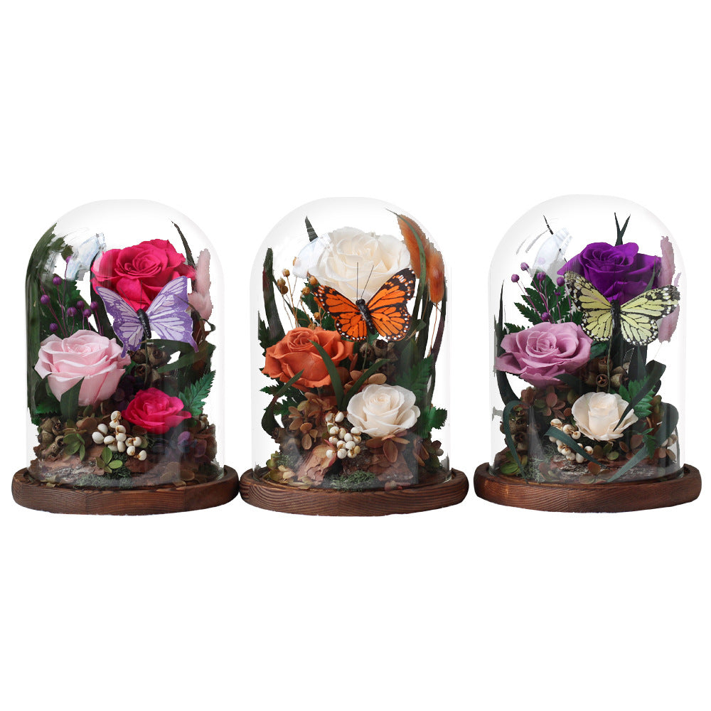 Exquisite Preserved Rose Glass Dome Garden — Valentine's Day Gift | Preserved Flower Gift Box, Birthday Present, Festive Keepsake