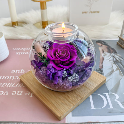 Preserved Flower Scented Candle — Rose in Glass Dome & Message Bottle — Home Decor & Ambiance Accent