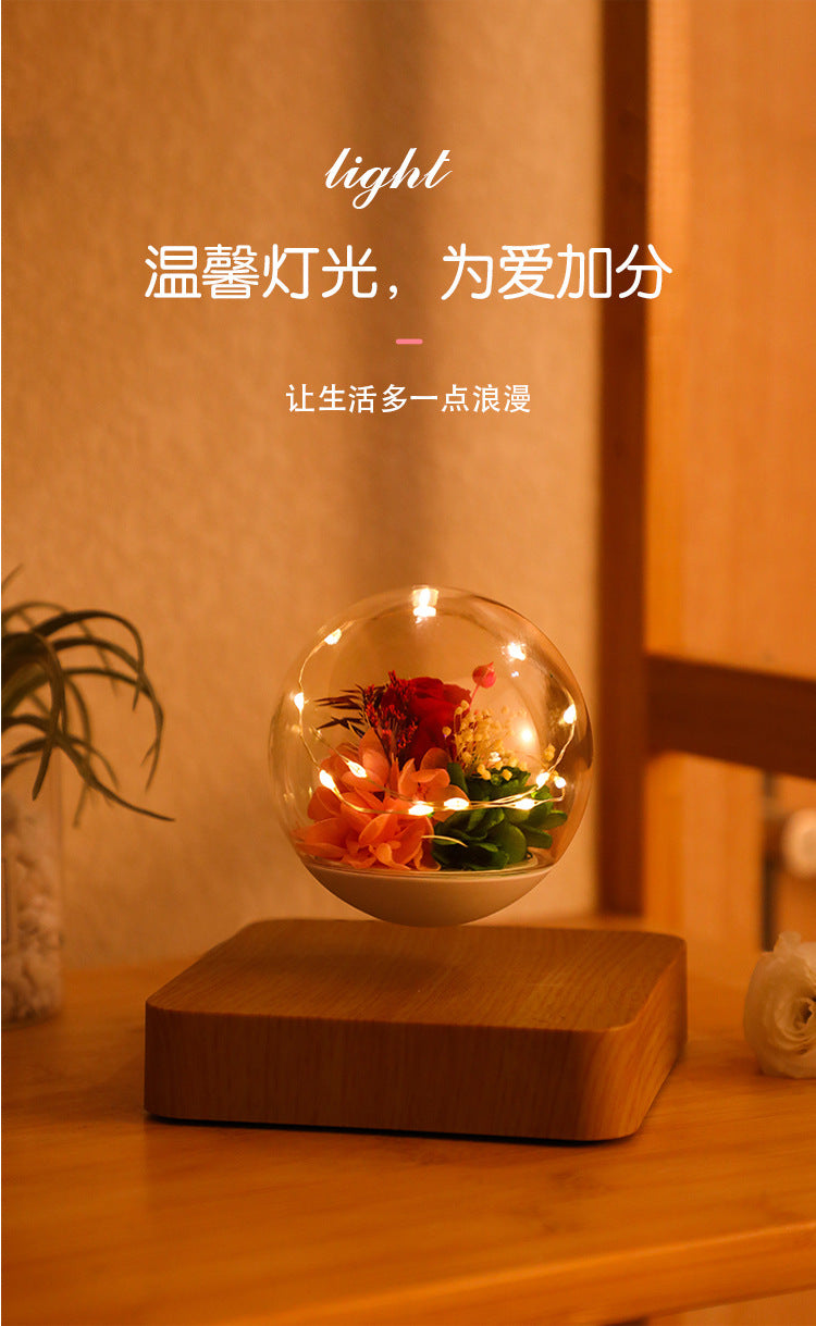 Magnetic Levitation Rose Table Lamp Gift Box - Valentine's Day Gift for Girlfriend - Preserved Flower Magnetic Levitation Table Lamp