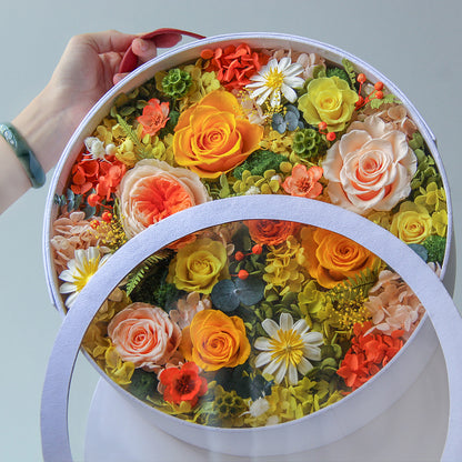 "Garden Embrace" Preserved Flower Box — Handheld Round, Garden-Style Gift Box (A Gift for Mother's Day & Valentine's Day)