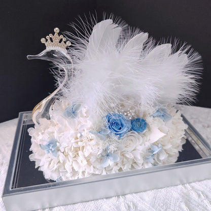 Swan-Shaped Preserved Flower Gift Box with Acrylic Mirror — Valentine's Day & Wedding Decor, Birthday Gift.