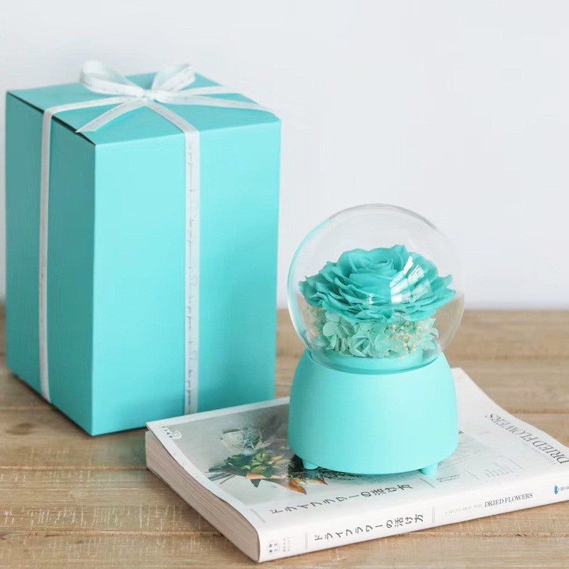 Preserved flower music box with eight-tone bell and roses, a business gift, a real flower music box