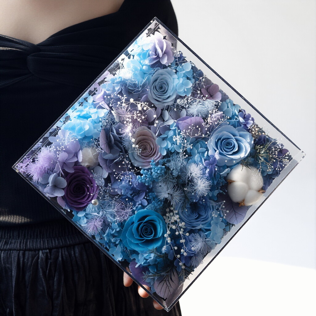 Preserved Flower Ornament in a Transparent Acrylic Box — A Surprise Gift Box for Her Valentine's Day or Birthday